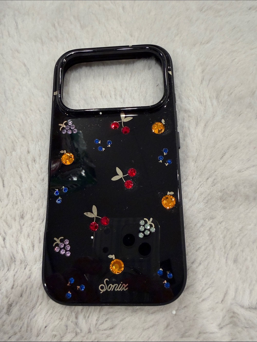 New Sonix Black Jeweled Fruit iPhone Case with cherry, Orange & blueberry